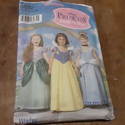 Simplicity 5832 Disney Princess Costume Snow White, Ariel, Cinderella Sizes 3-8 Girl Dresses Make Diy