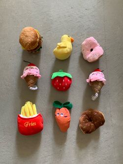 Set of 9 Food-Themed Plush Squeaky Dog Toys