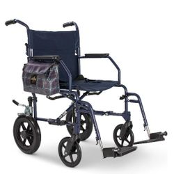 Medline Foldable Transport Chair w/Microban for Seniors & Post-Surgery Patients (300 lb. Weight Capacity), Navy