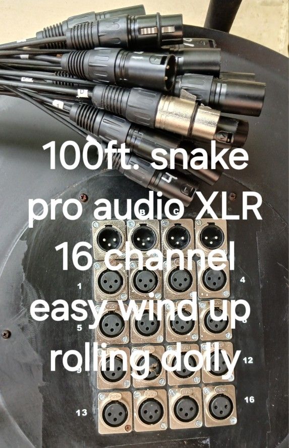 200ft. Pro Audio Snake Cable On Easy Wind Up Rolling Dolly