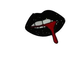 Small Sexy Black Glitter Enamel Lip/Brooch Pin