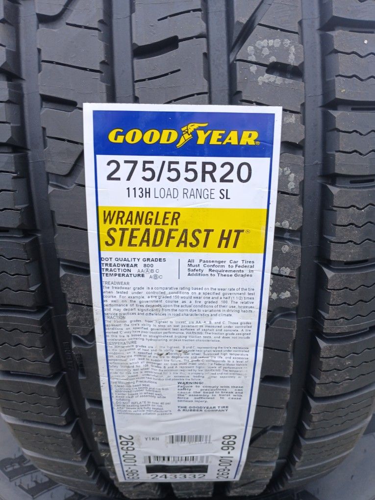 Tires New Goodyear Wrangler Steadfast HT 275 55R20 $680 Set Of Four Install Mount And Balance