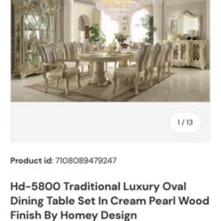 Hd-5800 Traditional Luxury Oval Dining Table Set In Cream Pearl Wood Finish By Homey Design