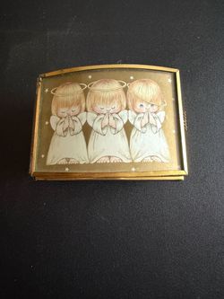Vintage Three Praying Angels Framed Art – Gold Frame – Retro Religious Decor