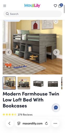 Max & Lily Twin Low Loft Bed with Bookcases