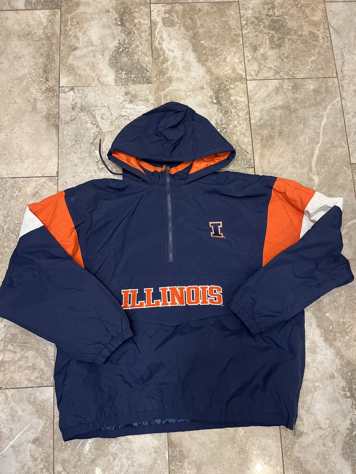 Vintage 90s Fighting Illi Illinois Pro Edge 1/4 Zip Puffer Jacket Sz 2x