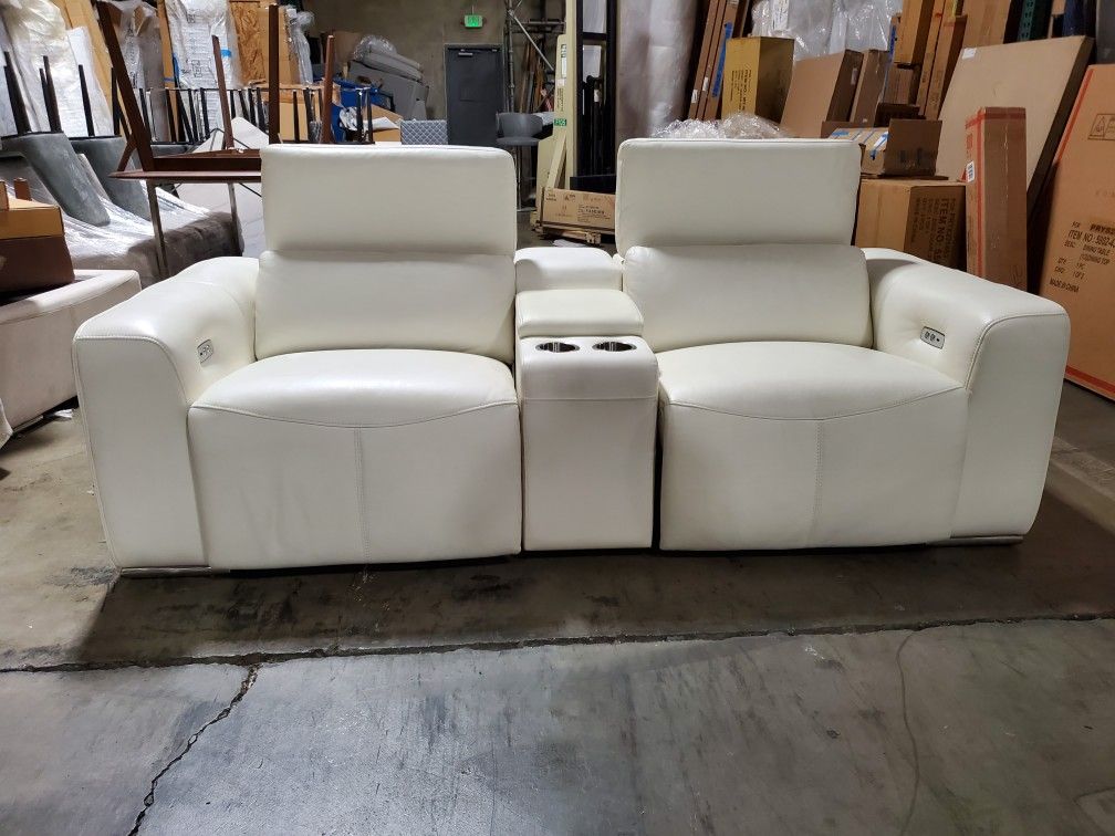 Loveseat With Cup Holder White Leather