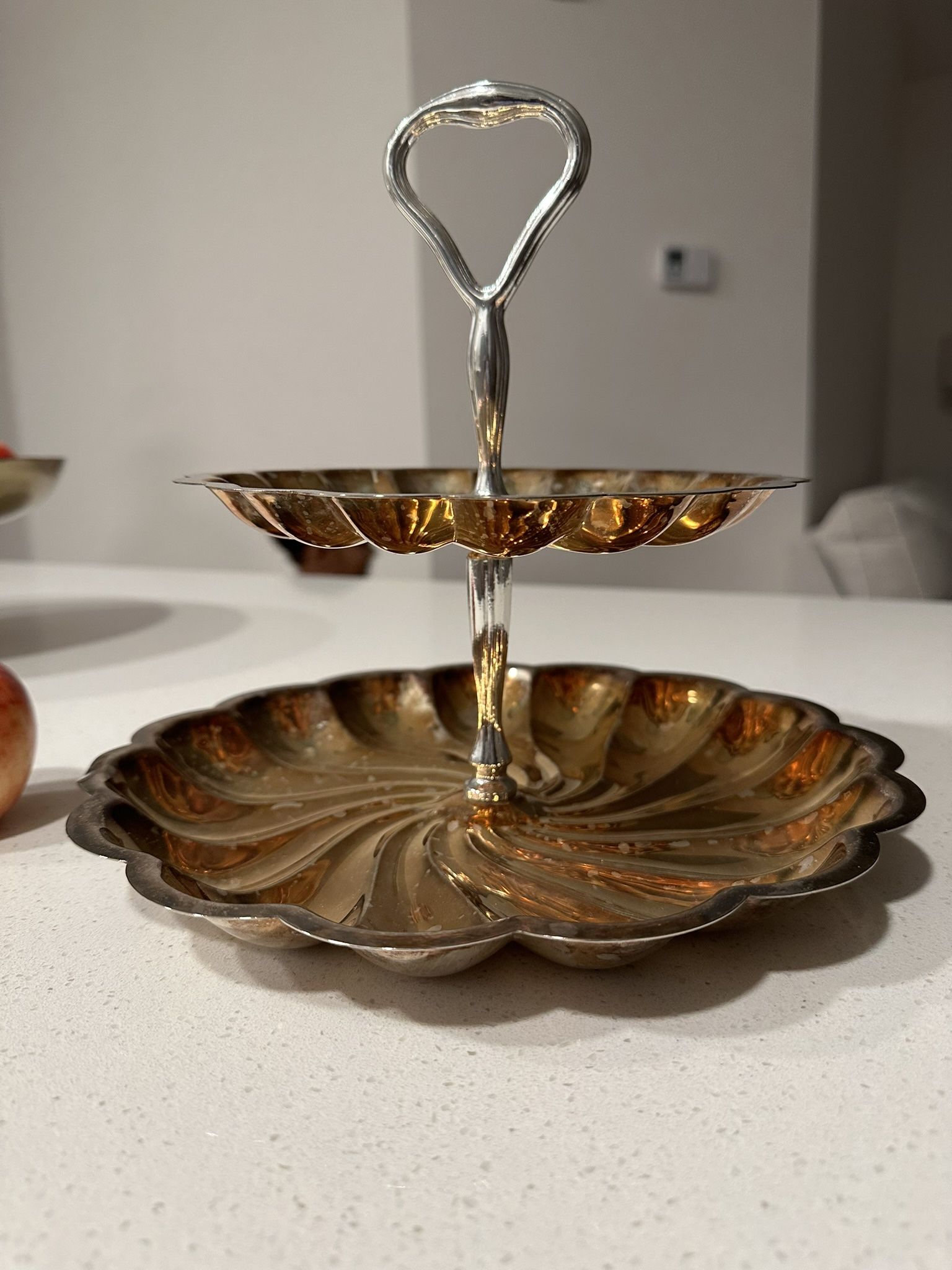 Vintage Round Two Tier Copper Tidbit Serving Tray 9”
