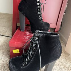 Black Suede Lace Up Booties