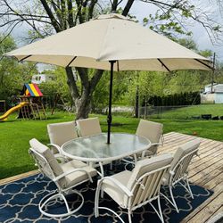 Patio Furniture - Outdoors - Table - Chairs - Unbrella - Stand - Set - Dining Set