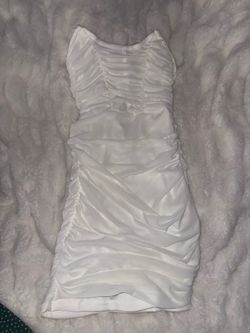 Strapless, short, white dress