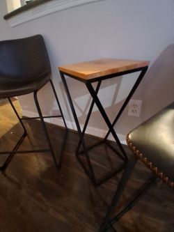 Industrial Side Table Wood Top Metal Base