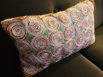 Pier 1 Imports Long Couch Pillow in Boho, Bohemian Green, Orange & White Swirls - NEW, NWOT