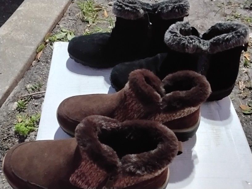One Pair Sz 8 Black And,and l Pair Brown Sz 8 Ankle Boots