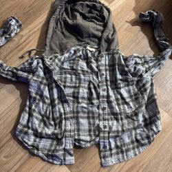 Blue Button Up Cropped Flannel
