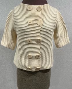 Jamison Ribbed Double-Breasted Knit Cardigan Sweater - 3/4 Sleeves