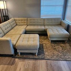 IKEA 5 Seater Couch W/ Ottomans 