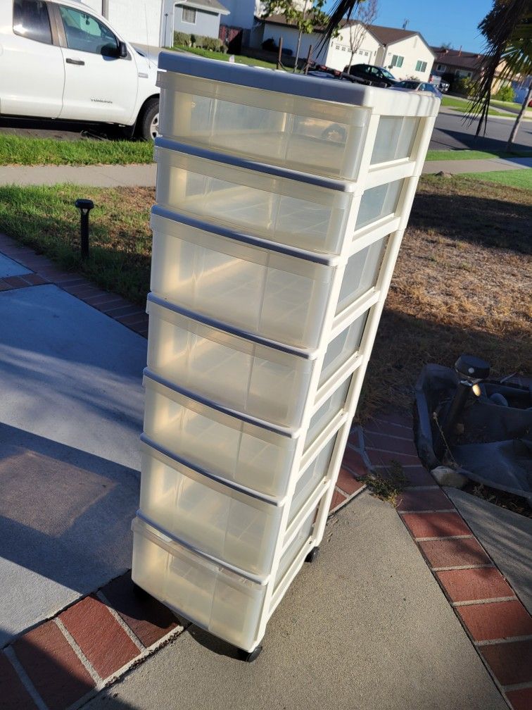 White 7 Drawer Plastic Tall Drawer Drawers Rolling Unit