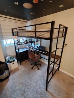 Twin loft bunk bed with desk LED lights usb and electric