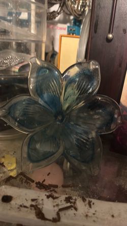 Blue Art Glass Flower Figurine