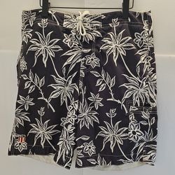 Vintage Polo Jeans Company Ralph Lauren Men’s Swim Trunks Large Black White Hawaiian Floral Print