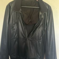 GUESS Leather Jacket W Cotton Hood