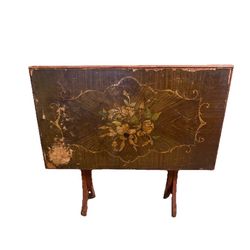 Antique Side Table Wood Folding Table Flower Design Rustic 