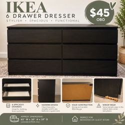 IKEA 6-Drawer Double Dresser Black-Brown