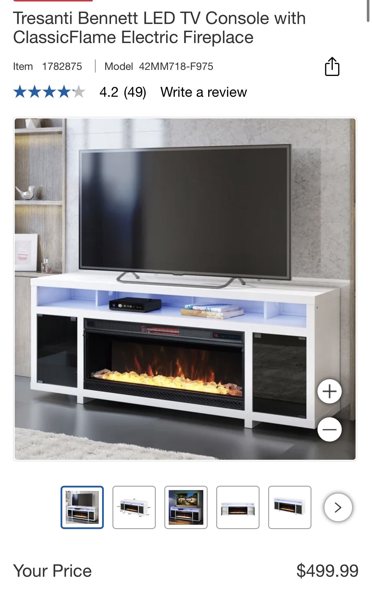 Tresanti Bennett LED TV Console with ClassicFlame Electric Fireplace