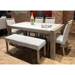 6 Piece Dining Table Set With 4 Chairs And Bench Included  // Limited Time Offer 