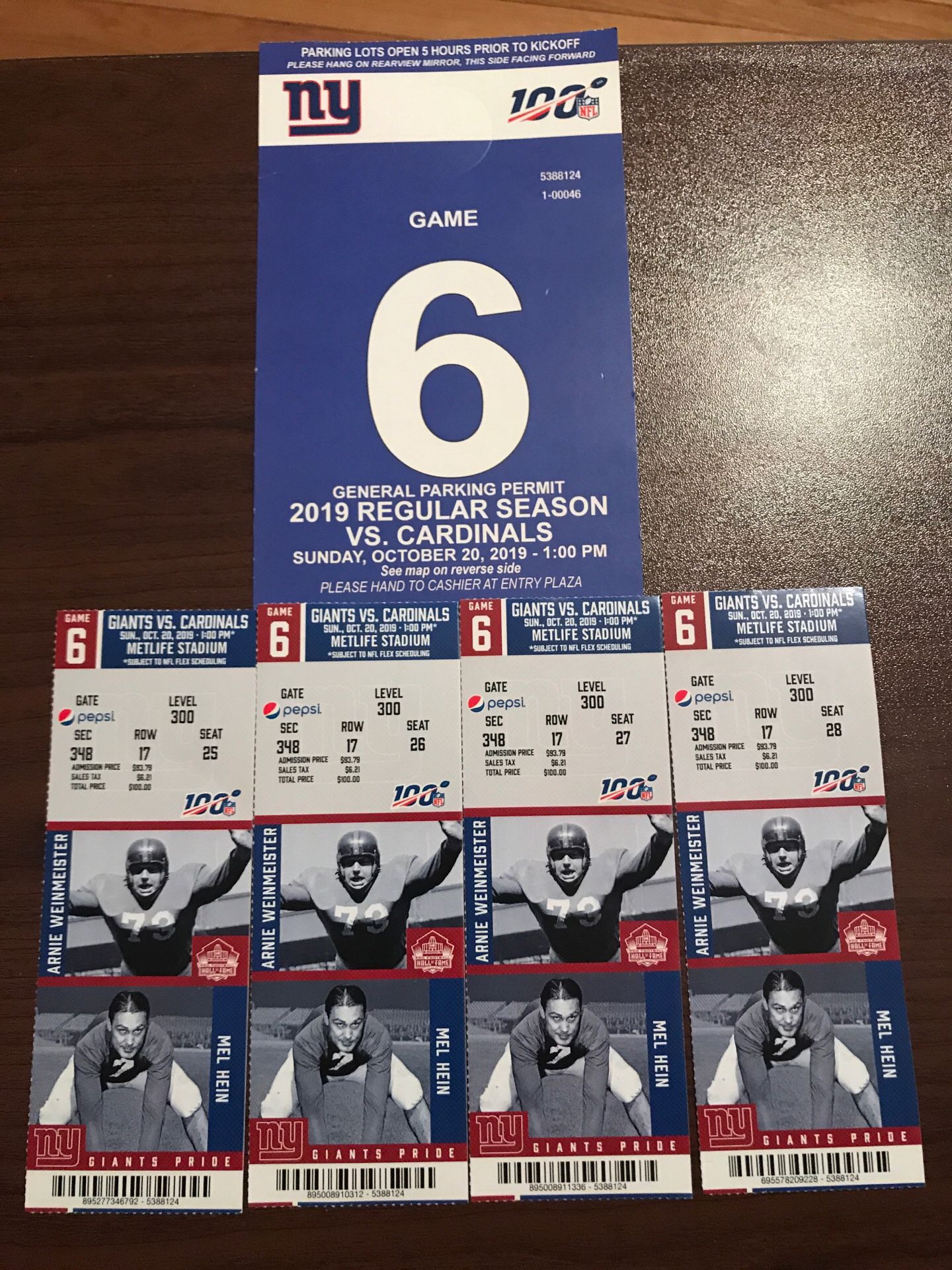 New York Giants tickets October 20 2019 4 Tickets and a parking pass