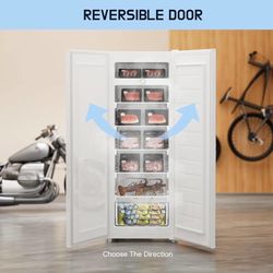 🔥 7.0 Cu.Ft Upright Freezer, Large Capacity Garage Ready Deep Freezer with 5 Adjustable Shelves, Convertible Refrigerator/Freezer, Reversible Door fo