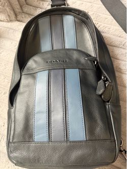 Coach Leather Sling Backpack / Crossbody Bag Black & Blue Stripe
