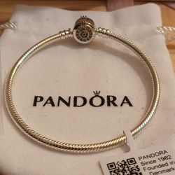 Pandora Authentic Brand New Sterling Silver 7.5 Cz 2 Sided Heart Bangle Bracelet With Pouch 