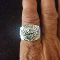 Mens Sterling Silver 925 Eagle CZ Stone Ring Size 12