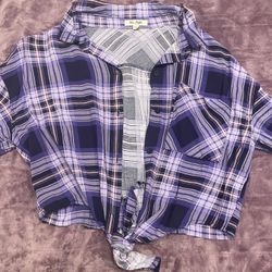 Purple Paid Cropped Button Up Shirt