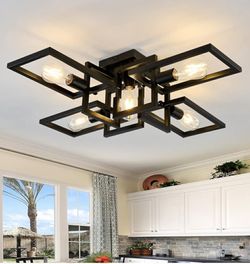 Black Industrial Semi Flush Mount Ceiling Light 5-Light