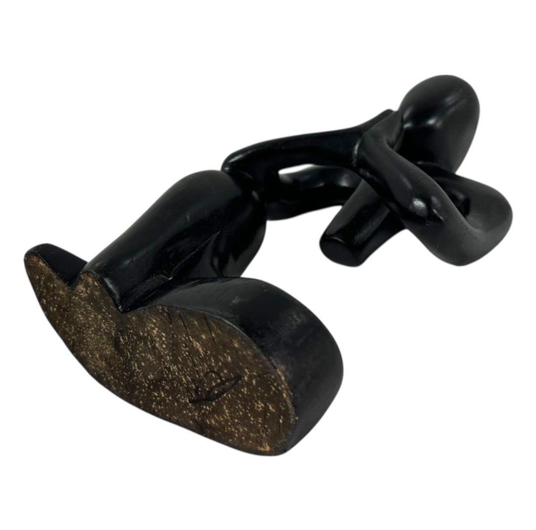 Abstract Minimalist Black Wood Carved Praying Figure Meditation Yoga Zen Decor