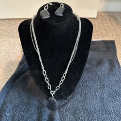 Lane Bryant Sliver With Black Stone Necklace And Earrings Set