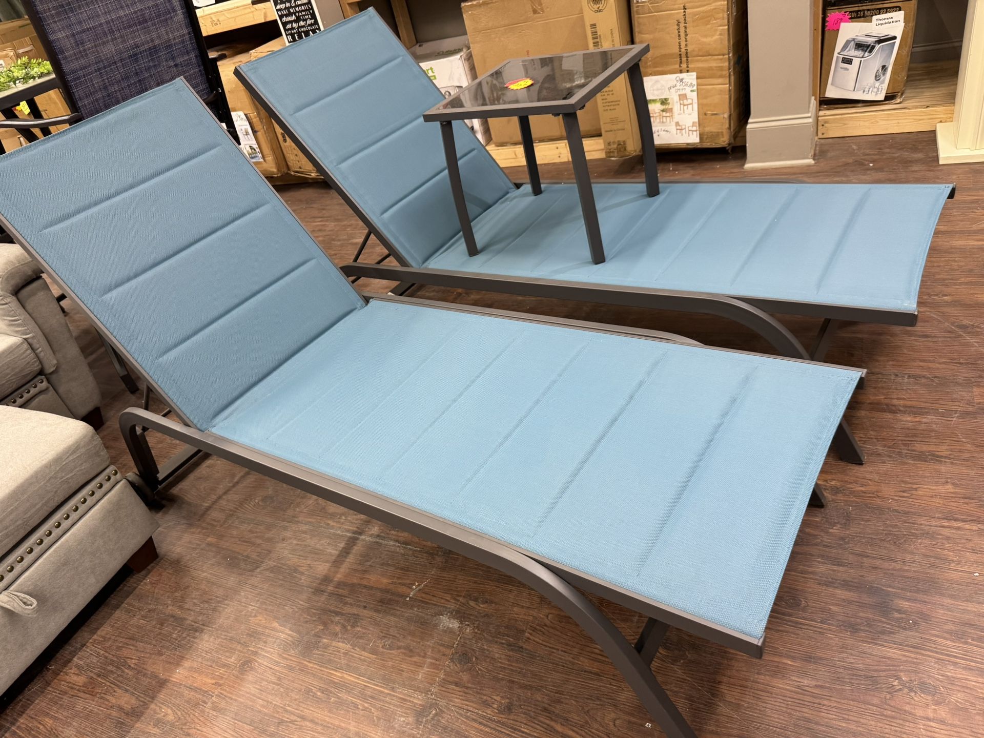 Lounge Chairs Adjusted Back With Side Table New Fully Assembled Blue