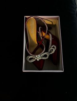 Top Moda Red Rhinestone Bow Heels