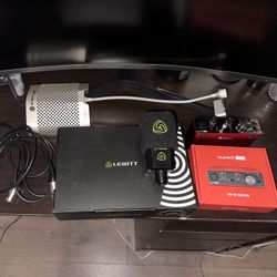 Home Recording Equipment. Microphone, Sound Interface, Microphone Shield, And XLR Microphone Cable