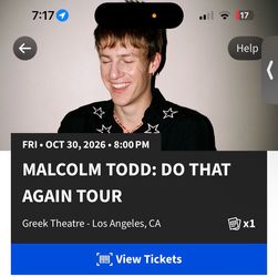 Malcolm Todd Do That Again Tour Ticket October 30th