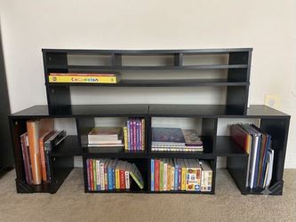 Black Wood Bookcase and Media Storage Shelf