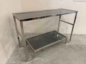 Vintage Sleek Glass and Chrome 2 Tier Sofa Table
