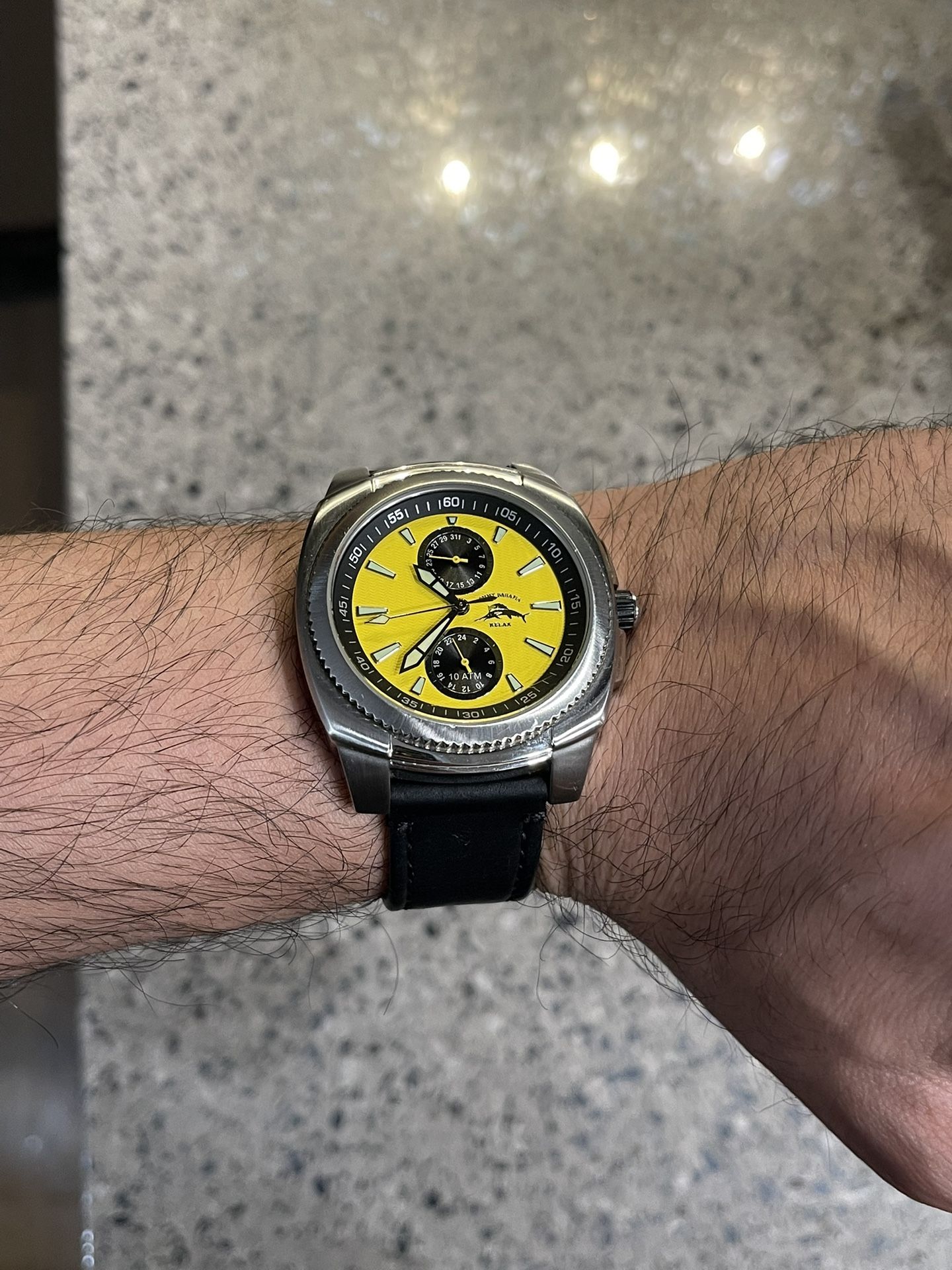 Black/Yellow Tommy Bahama Diver Watch on a Leather Strap