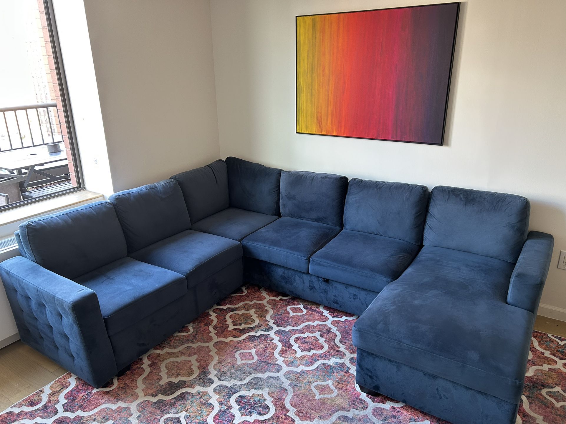 U-Shaped Sectional Sofa Bed Pull Out Sleeper Couch With Storage Chaise