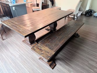 Rustic Wood Dining Table with Bench