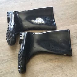 black glossy Asgard mid-calf Women rain boots heavy-duty lug tread For Grip Sz 9