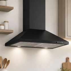 30” Wall Mount Range Hood 450 CFM Black LED Vent Hood